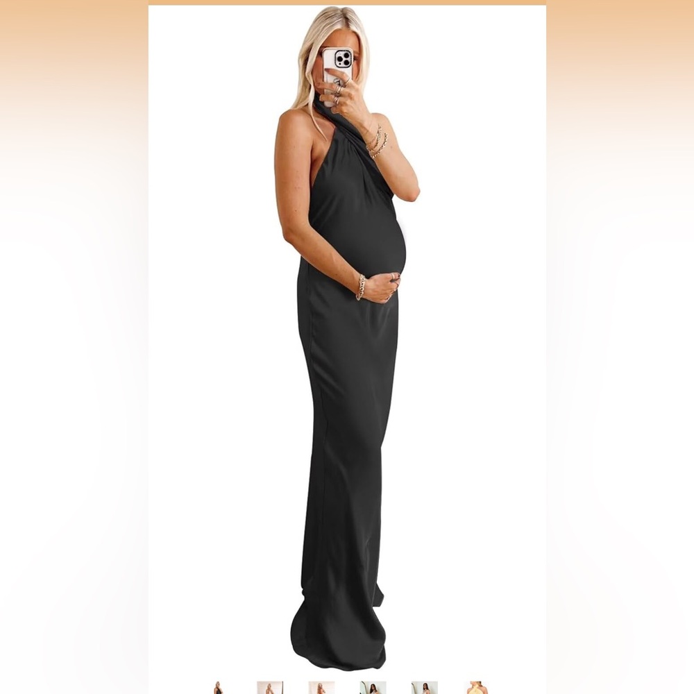 Black Maternity Halter Maxi Dress - Elegant Pregnancy Evening Dress